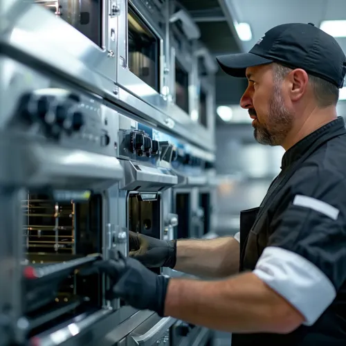 Technician servicing commercial cooking equipment under the Sparks Program