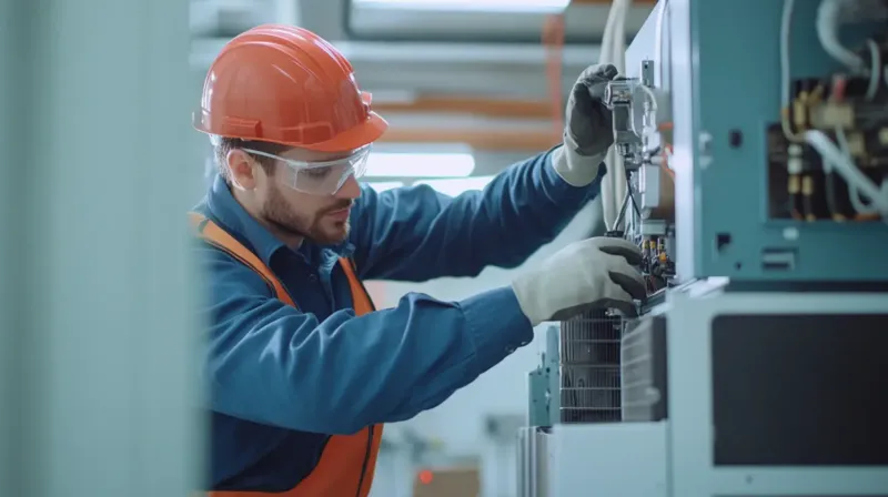 Technician repairing heater system